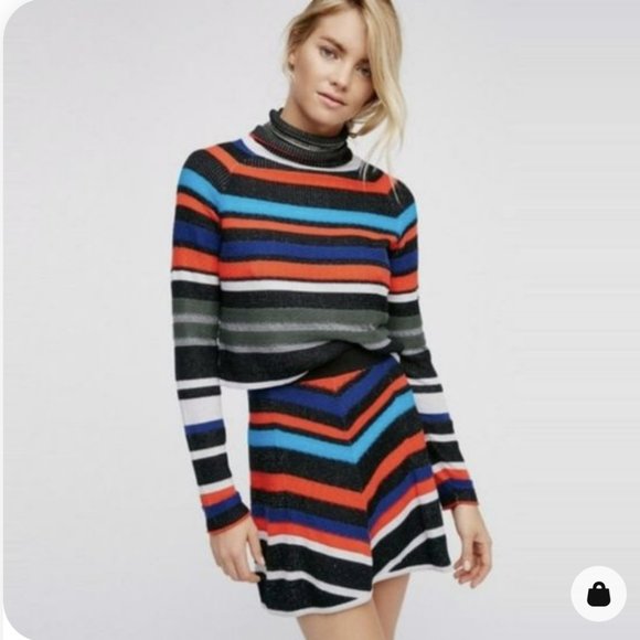 free people striped knit sweater and mini skirt set - Picture 1 of 3